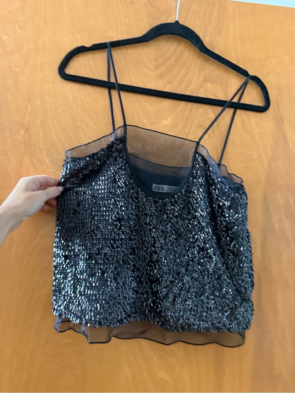 Zara Black Sequin Spaghetti-Strap Cami